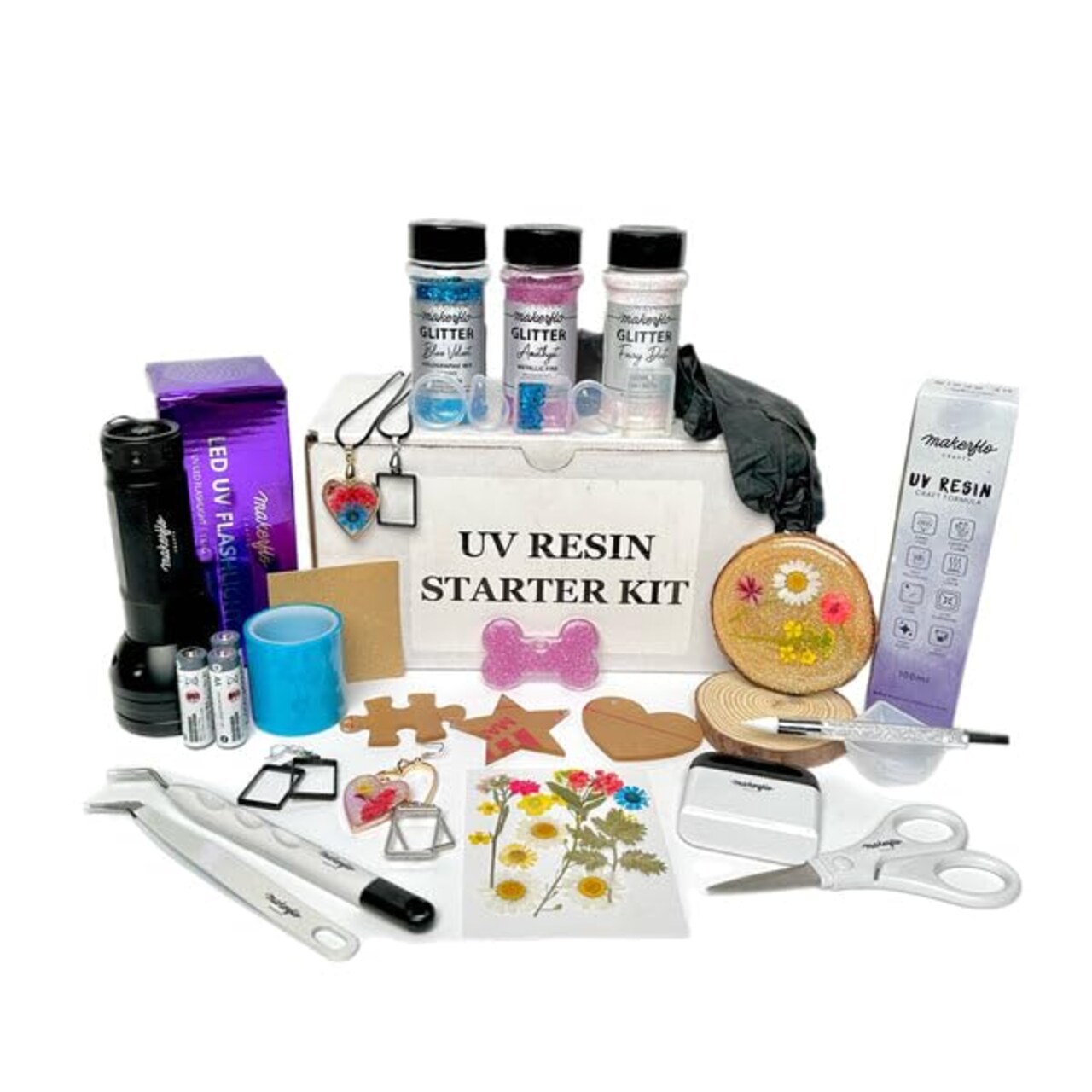 Makerflo UV Resin Complete Starter Kit for Beginners | UV Resin for Ornaments, Keychains, Jewellery, Home Decor
